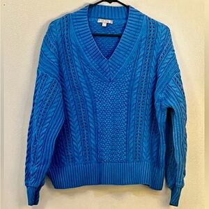 J. Crew blue v-neck cable knit sweater